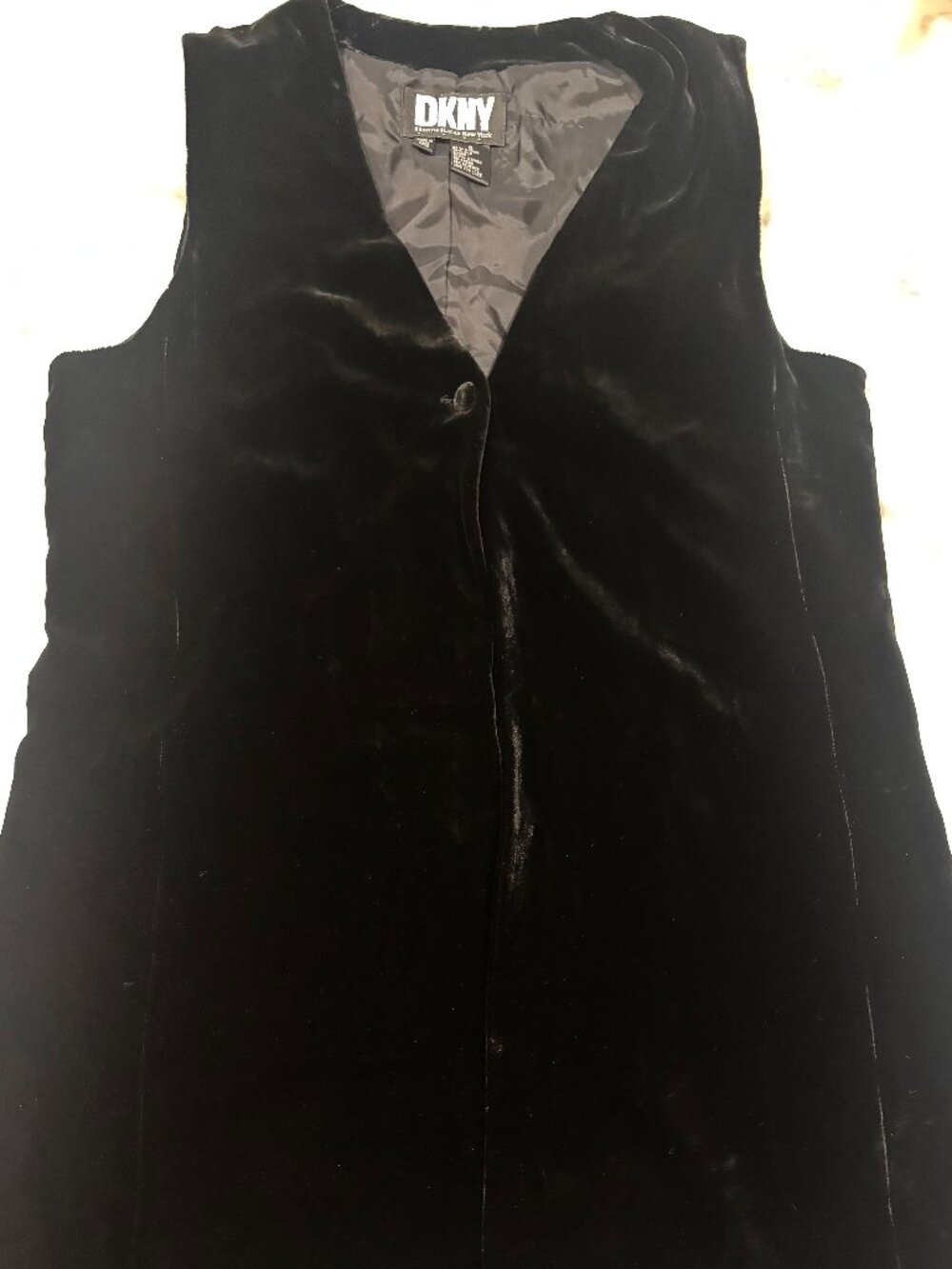 Vintage DKNY Donna Karan Black Velvet Longline Vest Size 6 90s